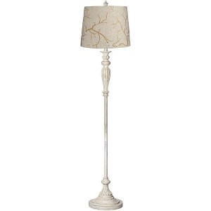 360 Lighting Rustic Vintage Chic Floor Lamp 60" Tall Antique White Washed Plum Flower Drum Shade Decor Living Room Reading House Bedroom - 1 of 4
