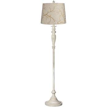 360 Lighting Rustic Vintage Chic Floor Lamp 60" Tall Antique White Washed Plum Flower Drum Shade Decor Living Room Reading House Bedroom