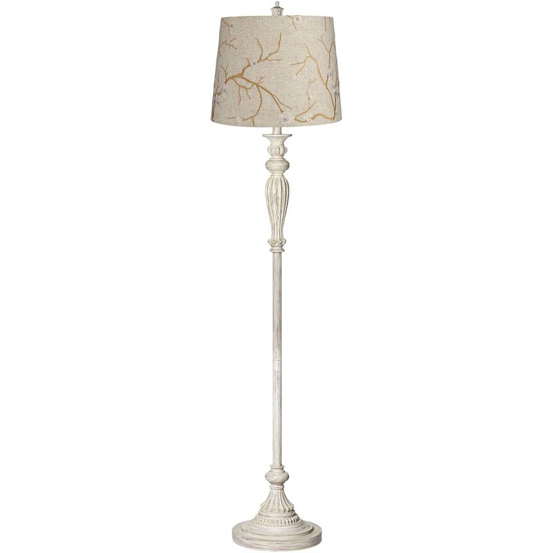 360 Lighting Rustic Vintage Chic Floor Lamp 60" Tall Antique White Washed Plum Flower Drum Shade Decor Living Room Reading House Bedroom, 1 of 7