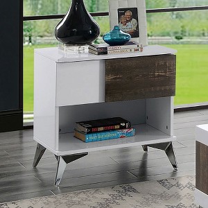 22" End Table with High Gloss Panels, Open Shelf, and Drawer Storage for Contemporary Living Room - 1 of 4