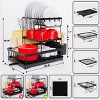 FURNIinspire Kitchen Racks 3 Tier Dish Rack Large Rust Proof Dish Drying Rack with Bottom Tray for Kitchen Counter, Black, 12"*18.9"*15.9" - 3 of 4