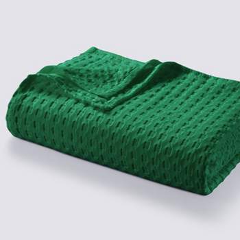 Tribeca Living King Vienna Chunky Waffle Weave Cotton Oversized Blanket Emerald Green