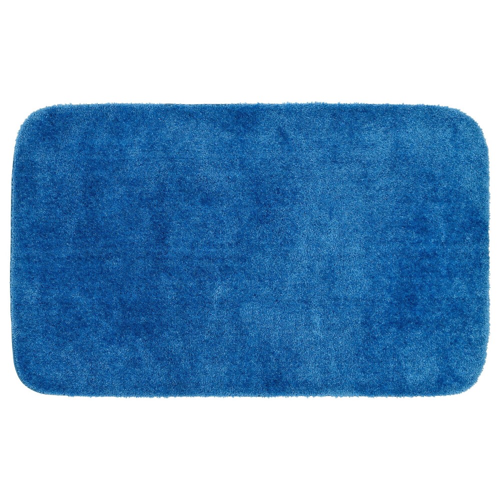  Traditional Plush Nylon Washable Bath Rug Blue