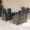 vidaXL 5-Piece Outdoor Dining Set with Adjustable Gray Poly Rattan Chairs and Tempered Glass Table - Cushioned Seating for Garden, Patio - 2 of 4