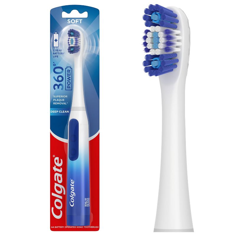 Colgate 360 Floss Tip Deep Reach Bristles Sonic Powered Battery Soft Toothbrush, 1 of 14