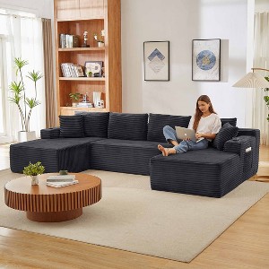 AENKYO 134" Modular Sectional Sleeper Sofa, U-Shaped Cloud Couch, No Assembly Required, 6-Seater Sofa for Living Room - Dark Gray - 1 of 4
