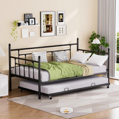 DOMETOUR Daybed, sofa bed metal framed with trundle twin size,77.3'' L x 40.8'' W x 40.9''H
