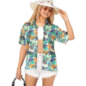 HAPPY BAY Women's Button Down Blouses Short Sleeve Womens Button Up Vacation Casual Bohemian Holidays Summer Hawaiian Party Shirt Dressy - 1 of 4