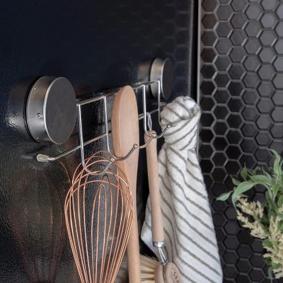 Stainless Steel Magnetic 5-Hook Key and Utensil Rack
