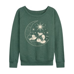Women's - Disney - Mickey On Celestial Moon Lightweight French Terry Wide Neck Long Sleeve Graphic Shirt - 1 of 4