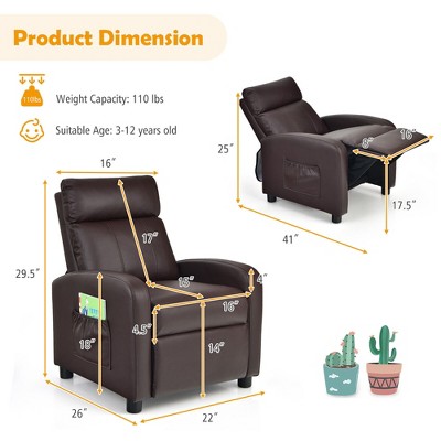 Brown Faux Leather Kids Recliner Armchair with Wood Frame
