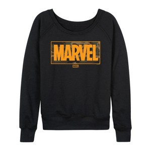 Women's - Marvel - Camo Logo Lightweight French Terry Wide Neck Long Sleeve Graphic Shirt - 1 of 4