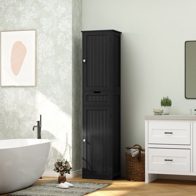 USIKEY Tall Bathroom Storage Cabinet, Bathroom Cabinet with 2 Doors & 1 Drawer, Storage Cabinet with Adjustable Shelves, for Bathroom, Living Room