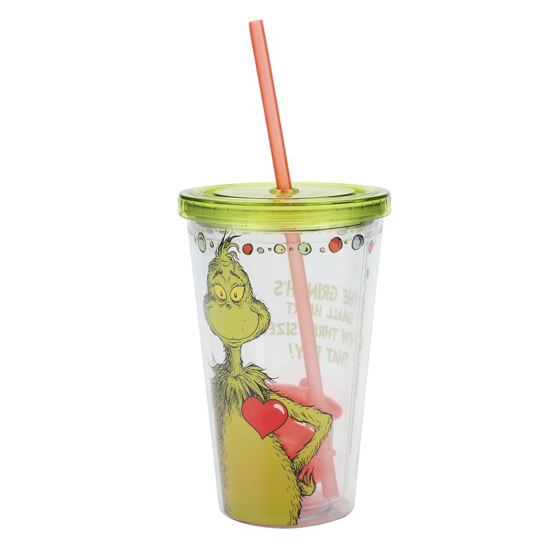 The Grinch "His Heart Grew Three Sizes" 16 Oz. Acrylic Cup with Straw and Reusable Ice Molds, 3 of 5