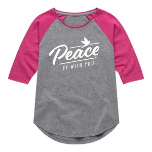 Girls' - Instant Message - Peace Be With You Shirt Tail Raglan Graphic T-shirt - 1 of 4