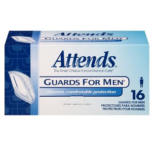 Attends Guards For Men Male Incontinent Pad Cup Shape 5.9 X 12-1/2 Inch MG0400, 16 Ct - 1 of 4