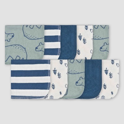 Image of Gerber Baby 10pk Bear Washcloth Set - White//Navy Blue/Forest Green