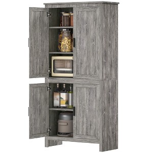 64" 4-Door Kitchen Pantry, Freestanding Storage Cabinet with 3 Adjustable Shelves for Kitchen - 1 of 4