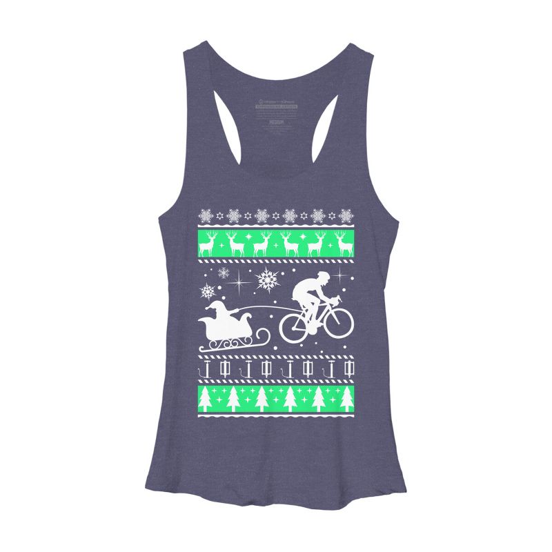 Women's Design By Humans Christmas Santa Cycling Sleigh By LewismartinStore Racerback Tank Top, 1 of 4