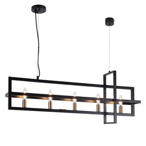 LNC Butterscouch 5-Lights 36.7" Modern Linear Kitchen Island Pendant Lightss, Matte Black and Polished Gold - 1 of 4