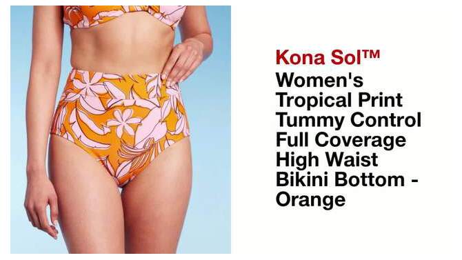 Women's Tropical Print Tummy Control Full Coverage High Waist Bikini Bottom - Kona Sol™ Orange, 2 of 19, play video