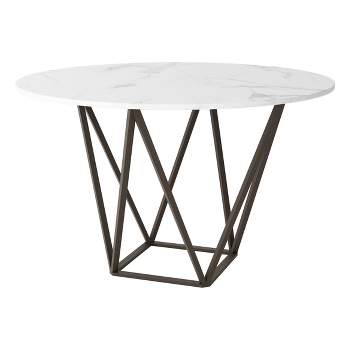 Modern 51" Round Dining Table Stone Antique Brass - ZM Home