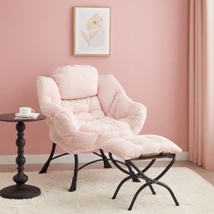 Homy Casa Modern Corduroy Lounge Chair and Ottoman Set with Metal Frame – Cozy Relaxation Seating - 1 of 4