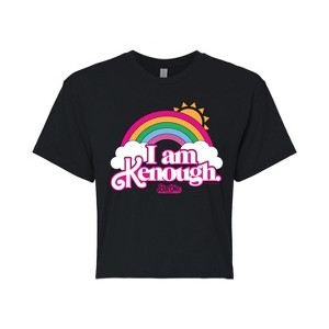 Women's - Barbie - I Am Kenough Rainbow Clouds Cropped Graphic T-Shirt - 1 of 4