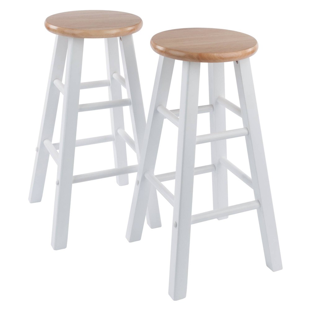 Photos - Chair 2pc 24" Element Counter Height Barstools White - Winsome: Solid Wood, Round Seat, 220lbs Capacity