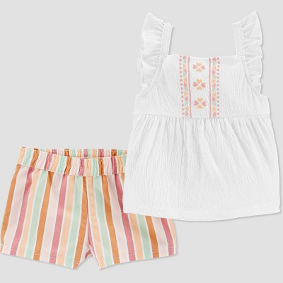 Image of Baby Girls' Gauze Striped Top & Bottom Set - Just One You® made by carter's White 18M