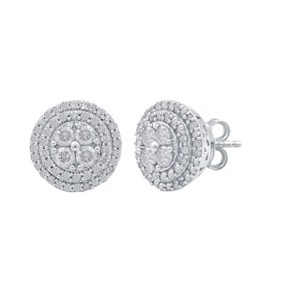 GILDED 1 ct t.w. Round Natural Diamond Studs Earrings in 925 Sterling Silver - 1 of 4