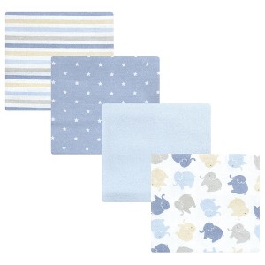 Hudson Baby Infant Boys Cotton Flannel Receiving Blankets 4pk, Multi Color Boy Elephant, One Size - 1 of 4