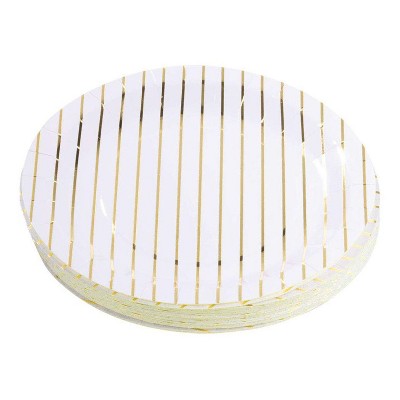 Juvale 48-Pack Metallic Gold Foil Striped Disposable Paper Plate 9" Wedding Bridal Shower Party Supplies