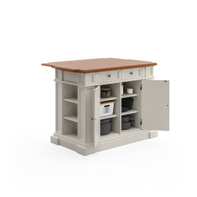 Crisp White and Distressed Oak Finish Spacious Kitchen Island