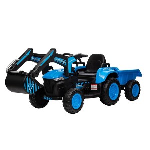 12V 3-in-1 Kids Ride-on Excavator and Tractor with Detachable Trailer, 25w Dual Motors, Durable Plastic - 1 of 4