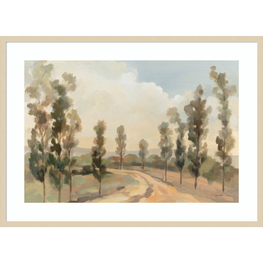 Photos - Wallpaper Amanti Art 41"x30" Poplar Trees by The Road by Silvia Vassileva Wood Frame