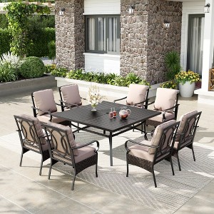 Captiva Designs 9pc Spacious Slat-top Square Metal Table & Rattan Metal Chairs with Thick Cushions - 1 of 4