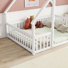 Okak Modern Wood Floor Bed Twin/Full Size House-Shaped Bed Frame with Fence Guardrails for Toddlers/Kids Bedroom - 3 of 4