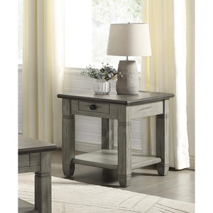 Vynxaria Casual Country End Table with Drawer, Coffee & Antique Gray Finish, 24" x 26" x 25"H - 1 of 4