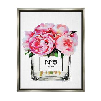 Stupell Industries Glam Perfume Bottle V2 Flower Silver Pink Peony Luster Gray Framed Floating Canvas Wall Art, 16x20, by Amanda Greenwood