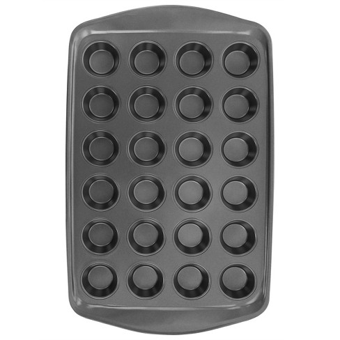 Baker's Friend 24-Cup Nonstick Steel Mini Muffin Pan in Grey