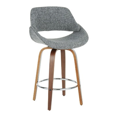 Mid-Century Modern Swivel Counter Stool in Steel Gray with Walnut Accents