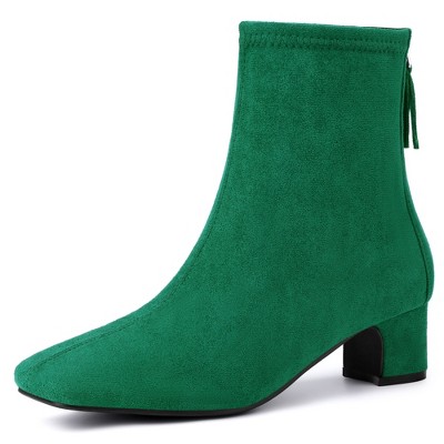 BLISSFUL STEP Women's Block Heels Square Toe Back Zip Ankle Boots