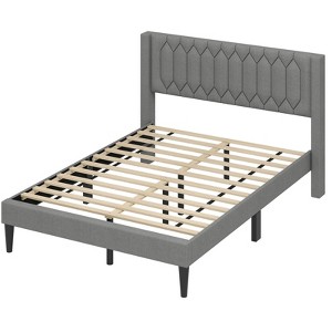 Safstar Queen Size Bed Frame Linen Fabric Upholstered Platform Bed w/Wingback Headboard - 1 of 4
