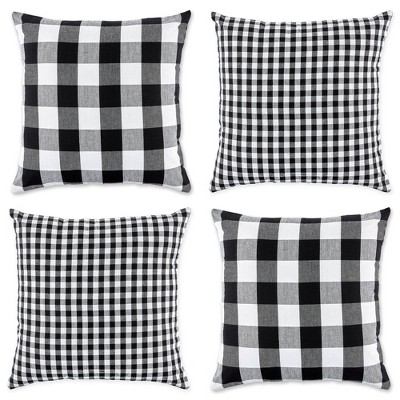 4pk 18"x18" Gingham Buffalo Check Assorted Square Throw Pillow Covers Black/White - Design Imports