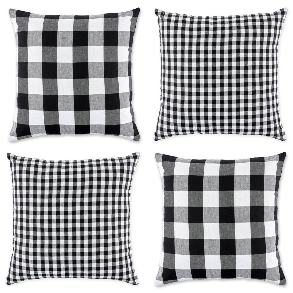 Photos - Pillow 4pk 18"x18" Gingham Buffalo Check Assorted Square Throw  Covers Black/White - Design Imports: Cotton, Machine Washable
