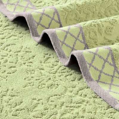 Sage Green Cotton Hand Washcloth Set with Embellished Borders