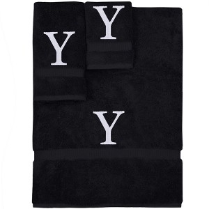 BC BARE COTTON Monogrammed Towel Set, Personalized Gift, Set of 3 - Black - White Block - 1 of 4