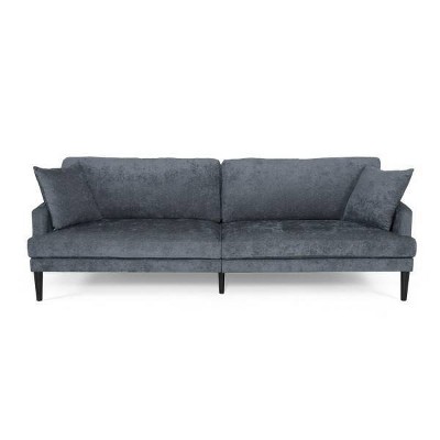 Malverne Contemporary 3 Seater Fabric Sofa with Accent Pillows Charcoal/Dark Brown - Christopher Knight Home: Upholstered, Rubberwood Legs