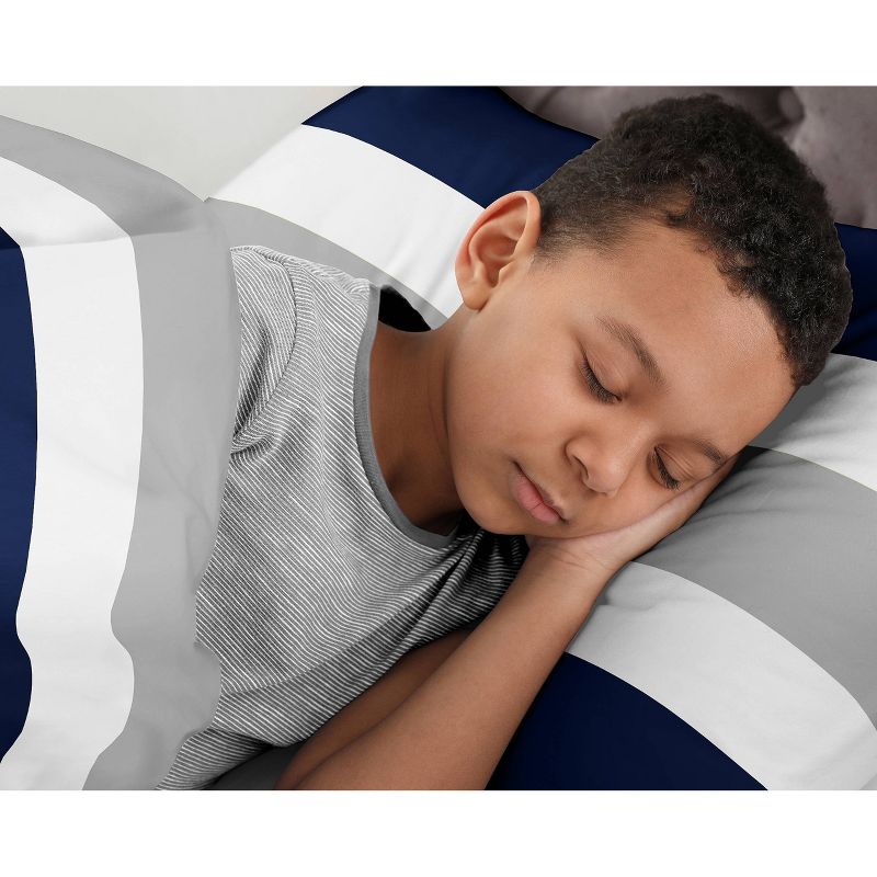 4pc Stripe Twin Kids&#39; Comforter Bedding Set Navy and Gray - Sweet Jojo Designs, 5 of 7